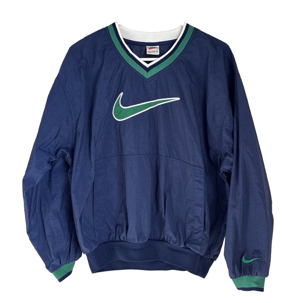 VTG 90s Nike Blue Green Nylon Pullover Windbreaker Womens XL Embroidered Swoosh